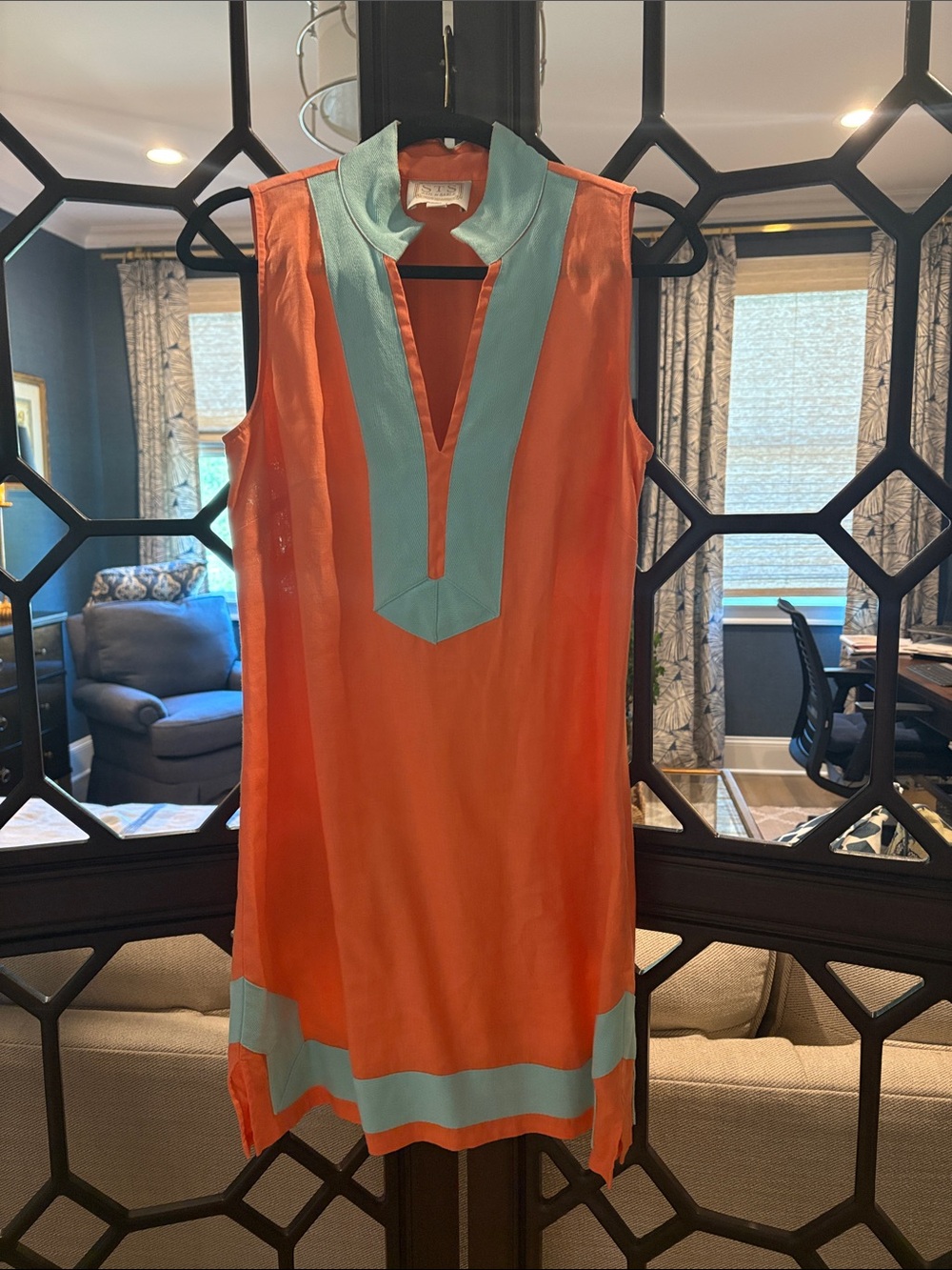 Sail to Sable Orange and Aqua Sleeveless. Shift Dress
